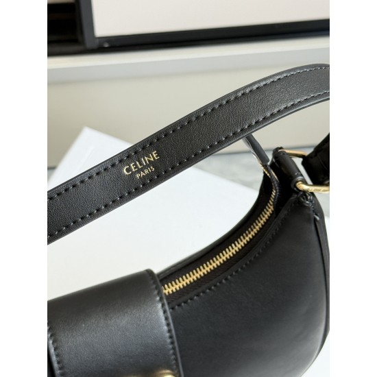 360 AVA moon bag black calf leather lining anti-brushed cowhide hardware using pairs of zp real thick gold plating technology crescent moon bag type with triumphal arch large gold buckle embellishment simple hundred with a sense of high class pull full te