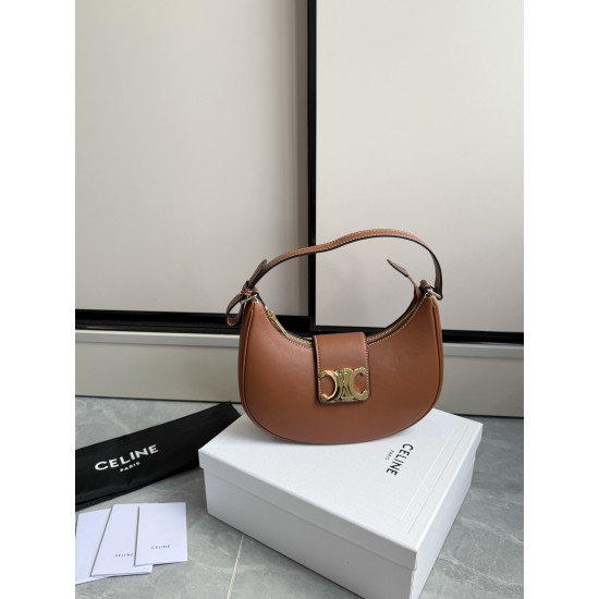 360 AVA moon bag brown calf leather lining anti-brushed cowhide hardware using pairs of zp real thick gold plating technology crescent moon bag type with triumphal arch large gold buckle embellishment simple hundred with a sense of high grade pull full te