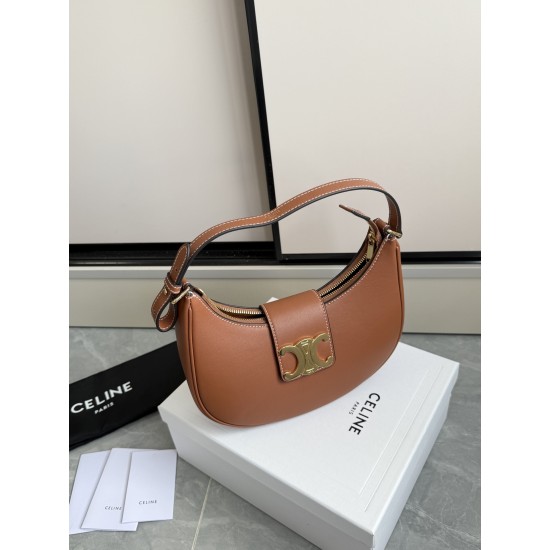 360 AVA moon bag brown calf leather lining anti-brushed cowhide hardware using pairs of zp real thick gold plating technology crescent moon bag type with triumphal arch large gold buckle embellishment simple hundred with a sense of high grade pull full te