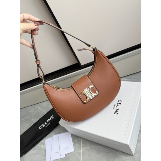 360 AVA moon bag brown calf leather lining anti-brushed cowhide hardware using pairs of zp real thick gold plating technology crescent moon bag type with triumphal arch large gold buckle embellishment simple hundred with a sense of high grade pull full te