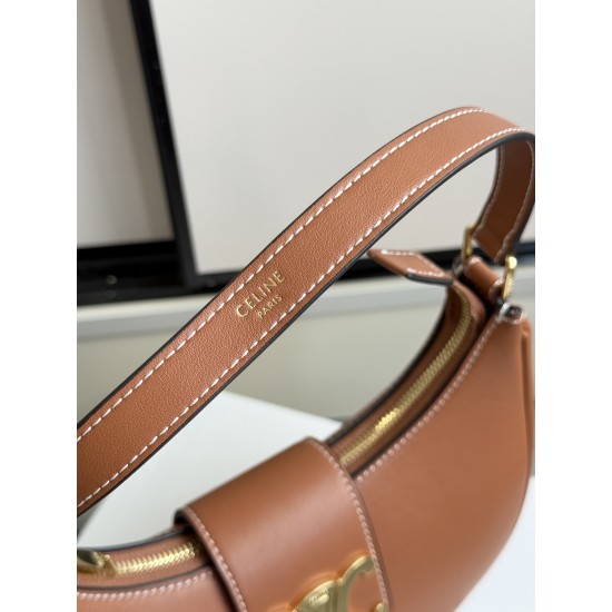 360 AVA moon bag brown calf leather lining anti-brushed cowhide hardware using pairs of zp real thick gold plating technology crescent moon bag type with triumphal arch large gold buckle embellishment simple hundred with a sense of high grade pull full te