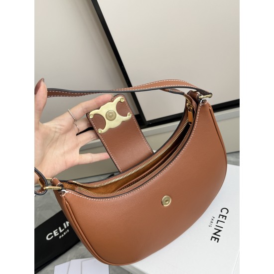 360 AVA moon bag brown calf leather lining anti-brushed cowhide hardware using pairs of zp real thick gold plating technology crescent moon bag type with triumphal arch large gold buckle embellishment simple hundred with a sense of high grade pull full te