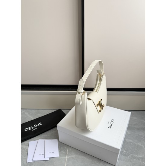 360 AVA moon bag white calf leather lining anti-brushed cowhide hardware using the pair of zp real thick gold plating technology crescent moon bag type with triumphal arch large gold buckle embellishment simple hundred with a sense of high class pull full