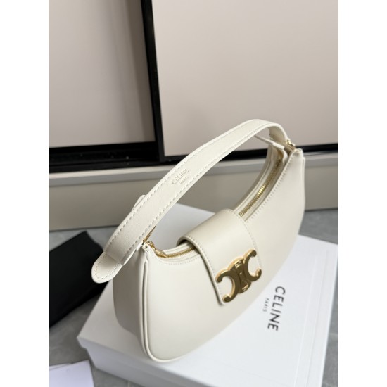 360 AVA moon bag white calf leather lining anti-brushed cowhide hardware using the pair of zp real thick gold plating technology crescent moon bag type with triumphal arch large gold buckle embellishment simple hundred with a sense of high class pull full