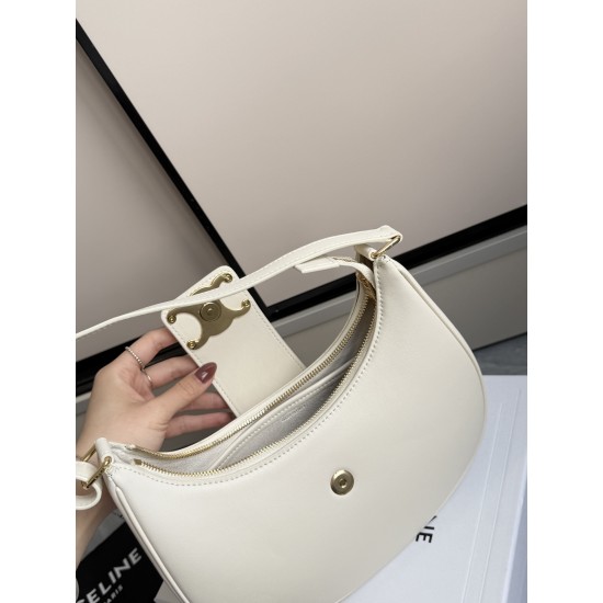 360 AVA moon bag white calf leather lining anti-brushed cowhide hardware using the pair of zp real thick gold plating technology crescent moon bag type with triumphal arch large gold buckle embellishment simple hundred with a sense of high class pull full