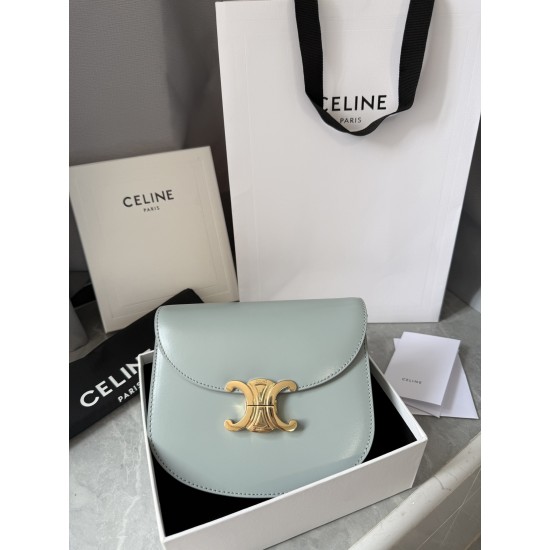 380 Real Gold Arc de Triomphe Saddle Bag Ice Blue Hardware using real thick gold plating technology head layer cowhide Details on zp development super cost-effective version with box packaging Size 185166cm