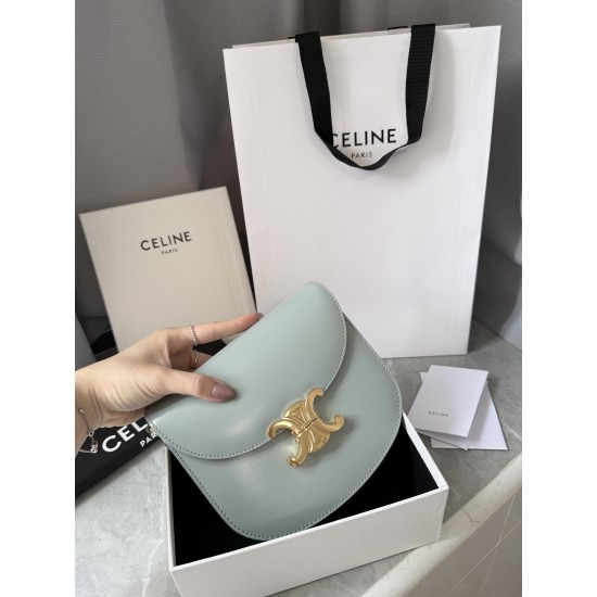 380 Real Gold Arc de Triomphe Saddle Bag Ice Blue Hardware using real thick gold plating technology head layer cowhide Details on zp development super cost-effective version with box packaging Size 185166cm