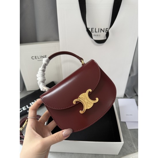 380 Arc de Triomphe Tote Saddle Bag Burgundy Mini Tote Hardware using pairs of zp real thick gold plating technology customized pairs of version of cowhide leather playful and cute mini small bag with box packaging size 1551155cm