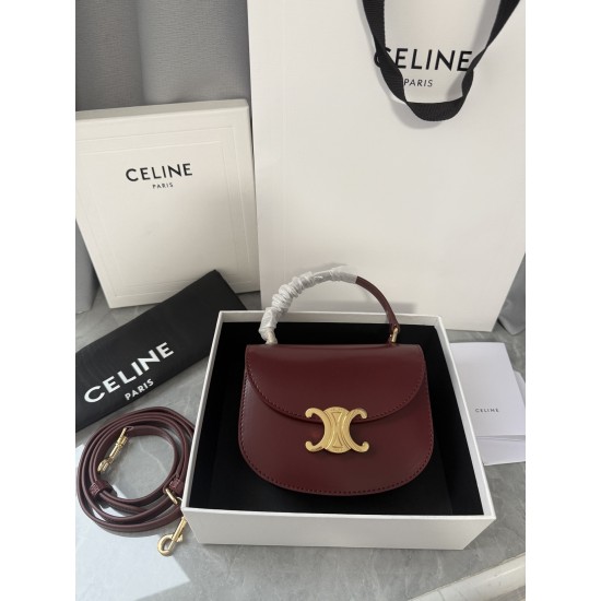 380 Arc de Triomphe Tote Saddle Bag Burgundy Mini Tote Hardware using pairs of zp real thick gold plating technology customized pairs of version of cowhide leather playful and cute mini small bag with box packaging size 1551155cm