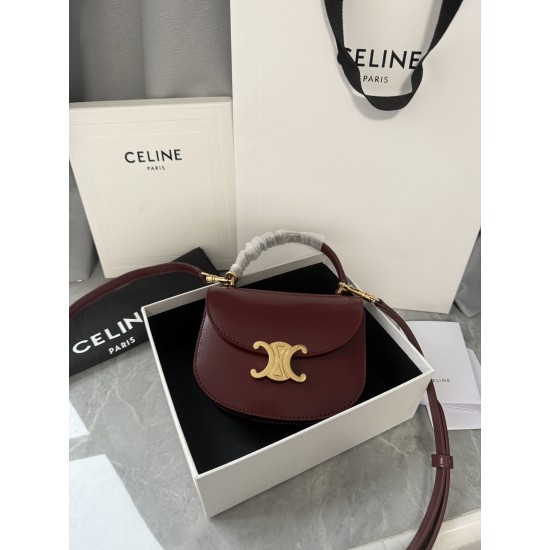 380 Arc de Triomphe Tote Saddle Bag Burgundy Mini Tote Hardware using pairs of zp real thick gold plating technology customized pairs of version of cowhide leather playful and cute mini small bag with box packaging size 1551155cm