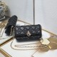 200 WITH BOX LADY DIOR MOBILE POUCH Black with gold claspThe Lady Dior cell phone pouch is elegantly crafted in creamy white sheepskin with a rattan check pattern and a removable light gold finish metal DIOR charm with a detachable chain decorated with re