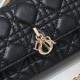 200 WITH BOX LADY DIOR MOBILE POUCH Black with gold claspThe Lady Dior cell phone pouch is elegantly crafted in creamy white sheepskin with a rattan check pattern and a removable light gold finish metal DIOR charm with a detachable chain decorated with re