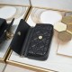 200 WITH BOX LADY DIOR MOBILE POUCH Black with gold claspThe Lady Dior cell phone pouch is elegantly crafted in creamy white sheepskin with a rattan check pattern and a removable light gold finish metal DIOR charm with a detachable chain decorated with re