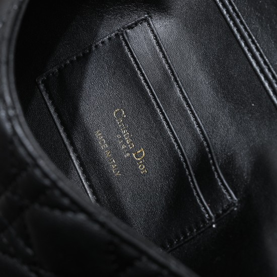 200 WITH BOX LADY DIOR MOBILE POUCH Black with gold claspThe Lady Dior cell phone pouch is elegantly crafted in creamy white sheepskin with a rattan check pattern and a removable light gold finish metal DIOR charm with a detachable chain decorated with re