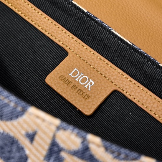 NEW SHIPPING 260 ORIGINAL BLUE FABRIC FEATURED TOP OF THE LINE WITH LEATHER ORIGINAL This mini saddle messenger bag is smart and stylish, crafted in black grained cowhide leather with a flap closure and the DIOR logo to emphasize the sophistication and ch
