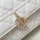 200 WITH BOX LADY DIOR MOBILE PHONE POUCH WHITE GOLD BUCKLE This Lady Dior cell phone pouch is elegantly crafted in creamy white sheepskin leather with a rattan check pattern and a removable light gold finish metal DIOR charm with a detachable chain adorn