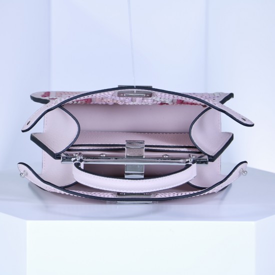 360 model 33208 the iconic peekaboo iseeu ideal compact handbag is hand stitched with 306 stitches in the same color with large bright threads representing traditional selleria craftsmanship in a selection of dove grey cuoio romano leather with signature 