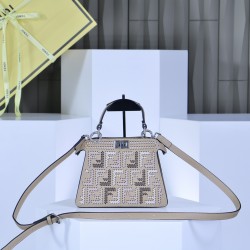 360 model 33208 the iconic peekaboo iseeu ideal compact handbag is hand stitched with 306 stitches in the same color with large bright threads representing traditional selleria craftsmanship in a selection of dove grey cuoio romano leather with signature 