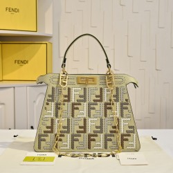 430 Model 33207 New! New in stock New in stock Iconic Peekaboo ISeeU large handbag handmade leather weave with signature twist lock on both sides from the outside you can see the soft leather lining in the same color Two compartments separated by a rigid 