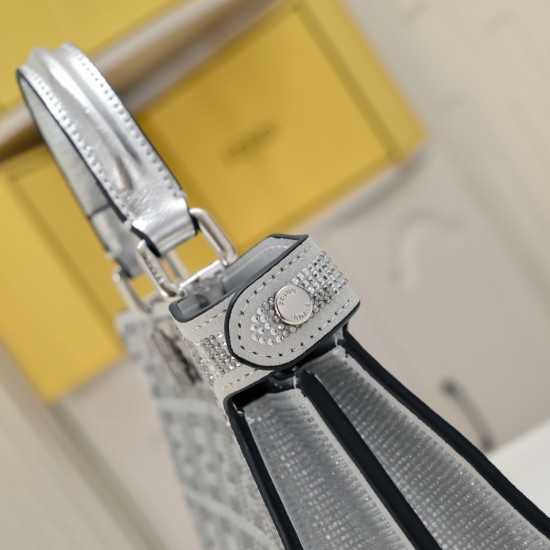 270 Model 7733 Medium Double F Diamond Kitten Bag Fendi Peekaboo ISeeU Petite Kitten Bag Silver Faux Crystals FF Pattern Iconic Peekaboo ISeeU Bag Compact and attractive suede with full width embellishment of small faux crystals and multi-faceted studs in