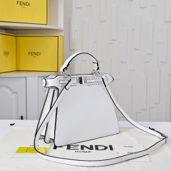 380 model 3372 the iconic peekaboo iseeu ideal compact handbag is hand stitched with 306 stitches in the same color with large bright threads representing the traditional selleria craftsmanship in a selection of dove grey cuoio romano leather with signatu