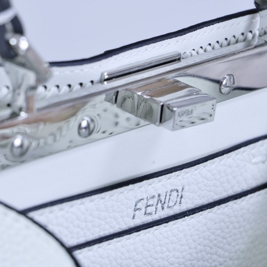 350 model 33208 the iconic peekaboo iseeu ideal compact handbag is hand stitched with 306 stitches in the same color with large bright threads representing traditional selleria craftsmanship in a selection of dove grey cuoio romano leather with signature 