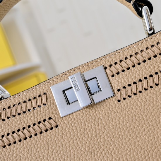 380 model 3372 the iconic peekaboo iseeu ideal compact handbag is hand stitched with 306 stitches in the same color with large bright threads representing the traditional selleria craftsmanship in a selection of dove grey cuoio romano leather with signatu