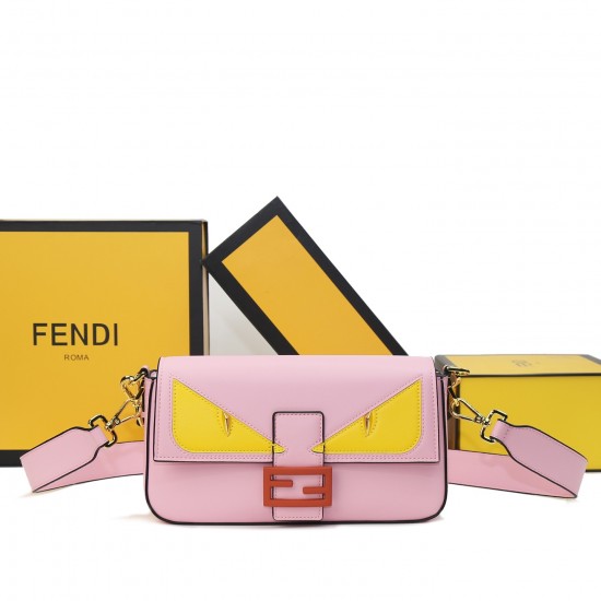 230Fendi BaguetteMedium baguette handbag from the Monster Collection embellished with the original FF red claspFeatures a front flap with magnetic closureInterior compartment with zippered pocketFeatures a leather Selleria seal with gold-tone finishMetal 
