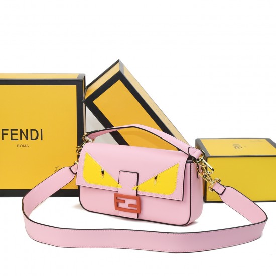 230Fendi BaguetteMedium baguette handbag from the Monster Collection embellished with the original FF red claspFeatures a front flap with magnetic closureInterior compartment with zippered pocketFeatures a leather Selleria seal with gold-tone finishMetal 
