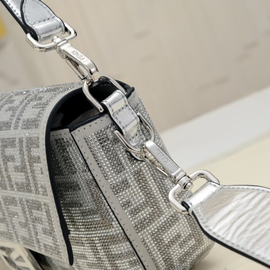 270 Model No. 7731 Double F Diamond Baguette Baguette Fendi BAGUETTE Baguette Large Baguette Silver Faux Crystals FF Pattern Iconic Medium BAGUETTE Bag Suede and fully embellished with small faux crystals and multi-faceted studs in a FF pattern Embellishe