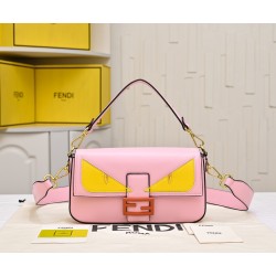 220Fendi BaguetteMedium baguette handbag from the Monster Collection embellished with FF original red buckleFeatures a front flap with magnetic closureInterior compartment with zipper pocketLeather Selleria seal with gold-tone finishMetal hardwareFeatures