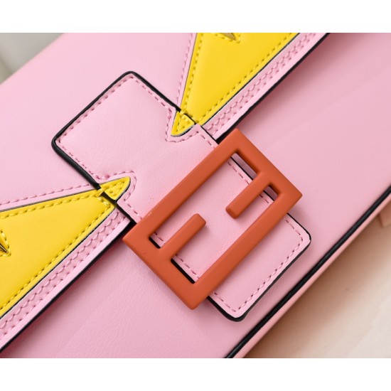 220Fendi BaguetteMedium baguette handbag from the Monster Collection embellished with FF original red buckleFeatures a front flap with magnetic closureInterior compartment with zipper pocketLeather Selleria seal with gold-tone finishMetal hardwareFeatures