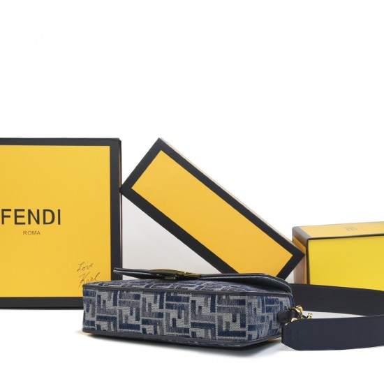 Launched in 1997, the 230FEND1 Iconic Medium Baguette Baguette has become a trend-setting IT bag. Versatile and classic, this bag features the iconic underarm design inspired by the baguette, hence its name, in chenille with the iconic FF motif in navy gr