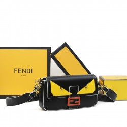230Fendi BaguetteMedium baguette handbag from the Monster Collection embellished with the original FF red claspFeatures a front flap with magnetic closureInterior compartment with zippered pocketFeatures a leather Selleria seal with gold-tone finishMetal 
