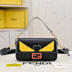220Fendi BaguetteMedium baguette handbag from the Monster Collection embellished with FF original red buckleFeatures a front flap with magnetic closureInterior compartment with zipper pocketLeather Selleria seal with gold-tone finishMetal hardwareFeatures