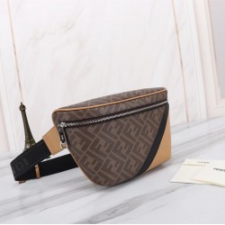 Brand FENDI Fendi style PVC black stripes chest bag Item No. 268568 color brown size top width 37 bottom width 18207cm material double letters PVC head layer imported nappa cowhide FENJIA handshake sports brand Fila FILA vintage pattern FF letter pattern 