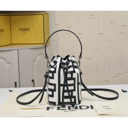 170 Model No. 8950Fendi Roma capsule collectionTwo-tone print Mon Tresor small bucket bag in black and whiteFendi Roma logo reinterpreted by Marc Jacobs in a full-length oversized shapeLined interior and silver-tone finishMetal pieces with Fendi Roma Marc