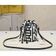 170 Model No. 8950Fendi Roma capsule collectionTwo-tone print Mon Tresor small bucket bag in black and whiteFendi Roma logo reinterpreted by Marc Jacobs in a full-length oversized shapeLined interior and silver-tone finishMetal pieces with Fendi Roma Marc