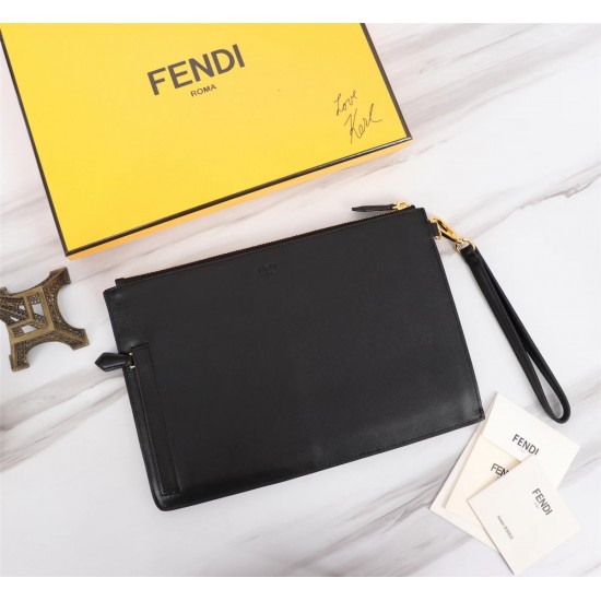 Brand FENDI Fendi models organ gold iron piece handbag Item No. 168568 color black gold hardware size 30202 material head layer imported Napa cowhide FENDI pouch Fendi handbag super explosive models to come pull the head layer Napa cowhide hand-stitched f