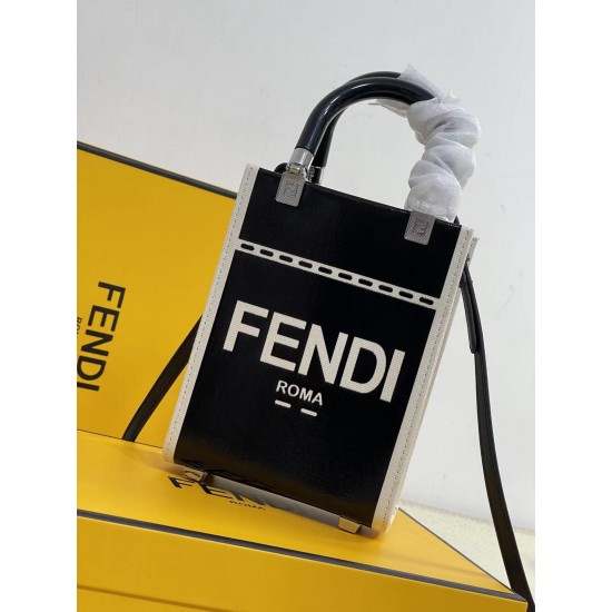 Upgraded batch 320Sunshine mini tote lacquer leather engraved with FENDI ROMA display natural canvas backing brown plexiglass hard handles with spacious canvas mini tote with a AII White immediately become the only highlight of the body spring chic can no