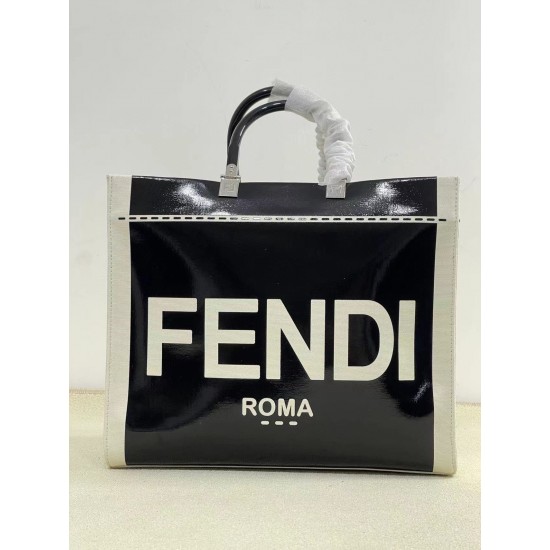 Upgraded batch 430 again arrived Sunshine Medium Tote patent leather engraved with FENDI ROMA display natural canvas backing brown plexiglass hard hand FI TOTE Tote Sunshine Tote simple letters LOGO design single twisted on the very aura also does not str