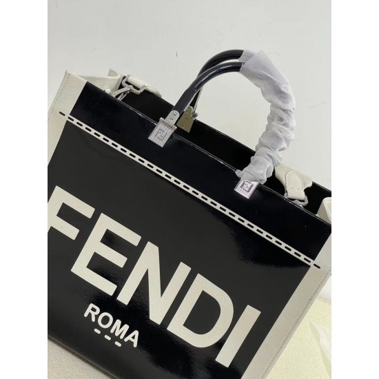 Upgraded batch 430 again arrived Sunshine Medium Tote patent leather engraved with FENDI ROMA display natural canvas backing brown plexiglass hard hand FI TOTE Tote Sunshine Tote simple letters LOGO design single twisted on the very aura also does not str