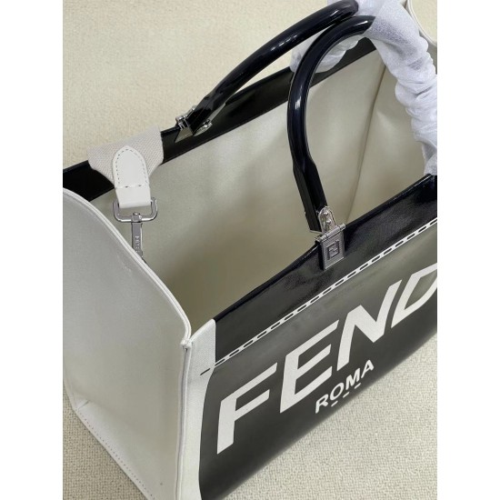 Upgraded batch 430 again arrived Sunshine Medium Tote patent leather engraved with FENDI ROMA display natural canvas backing brown plexiglass hard hand FI TOTE Tote Sunshine Tote simple letters LOGO design single twisted on the very aura also does not str