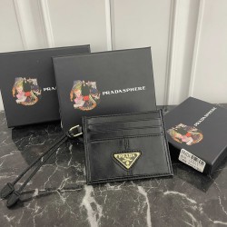 PRADA Prada Oiled leather with enameled metal triangle logo Leather Card Case Women's No. 311 Color Black Pink Gray