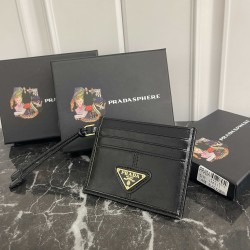 PRADA Prada Oiled leather with enameled metal triangle logo Leather Card Case Women's No. 311 Color Black Pink Gray