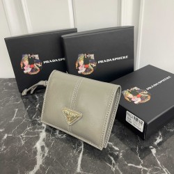 PRADA Prada Oiled and enameled leather with triangular metal logo Leather wallet Small Women's No. 313 Color Black Pink Gray