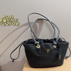 290 with box size 2528 Prada Prada Straw Tote Bag Prada Woven Tote Bag Spring and Summer new bag is made of rustic natural raffia crochet style sweet and fresh capacity daily travel must-have fashion items super suitable for travel vacation