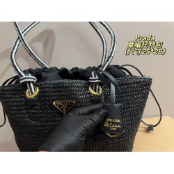 290 with box size 2528 Prada Prada Straw Tote Bag Prada Woven Tote Bag Spring and Summer new bag is made of rustic natural raffia crochet style sweet and fresh capacity daily travel must-have fashion items super suitable for travel vacation