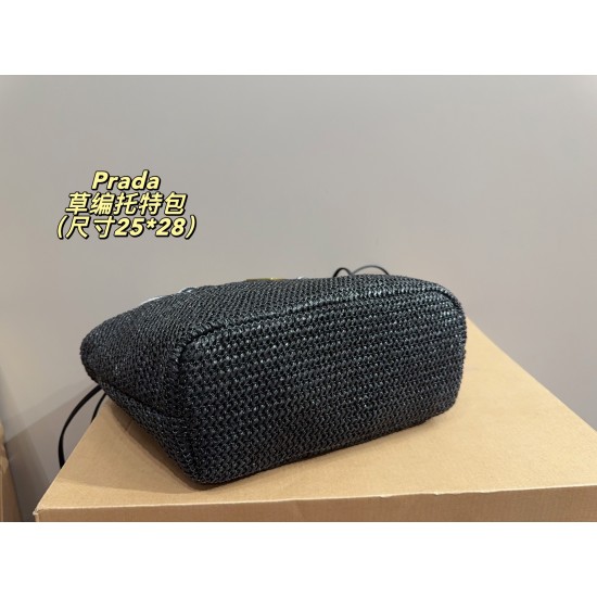 290 with box size 2528 Prada Prada Straw Tote Bag Prada Woven Tote Bag Spring and Summer new bag is made of rustic natural raffia crochet style sweet and fresh capacity daily travel must-have fashion items super suitable for travel vacation