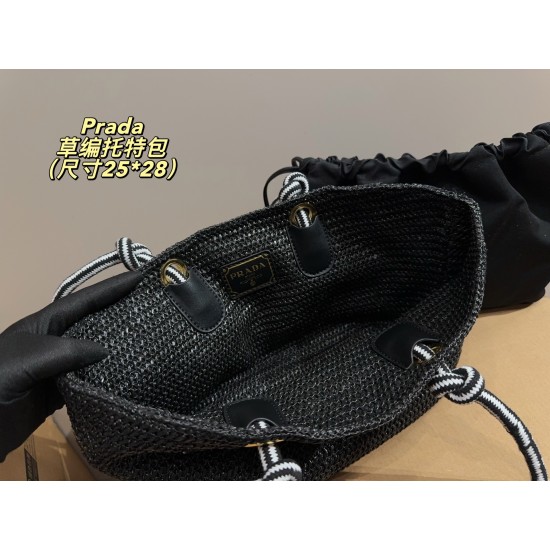 290 with box size 2528 Prada Prada Straw Tote Bag Prada Woven Tote Bag Spring and Summer new bag is made of rustic natural raffia crochet style sweet and fresh capacity daily travel must-have fashion items super suitable for travel vacation